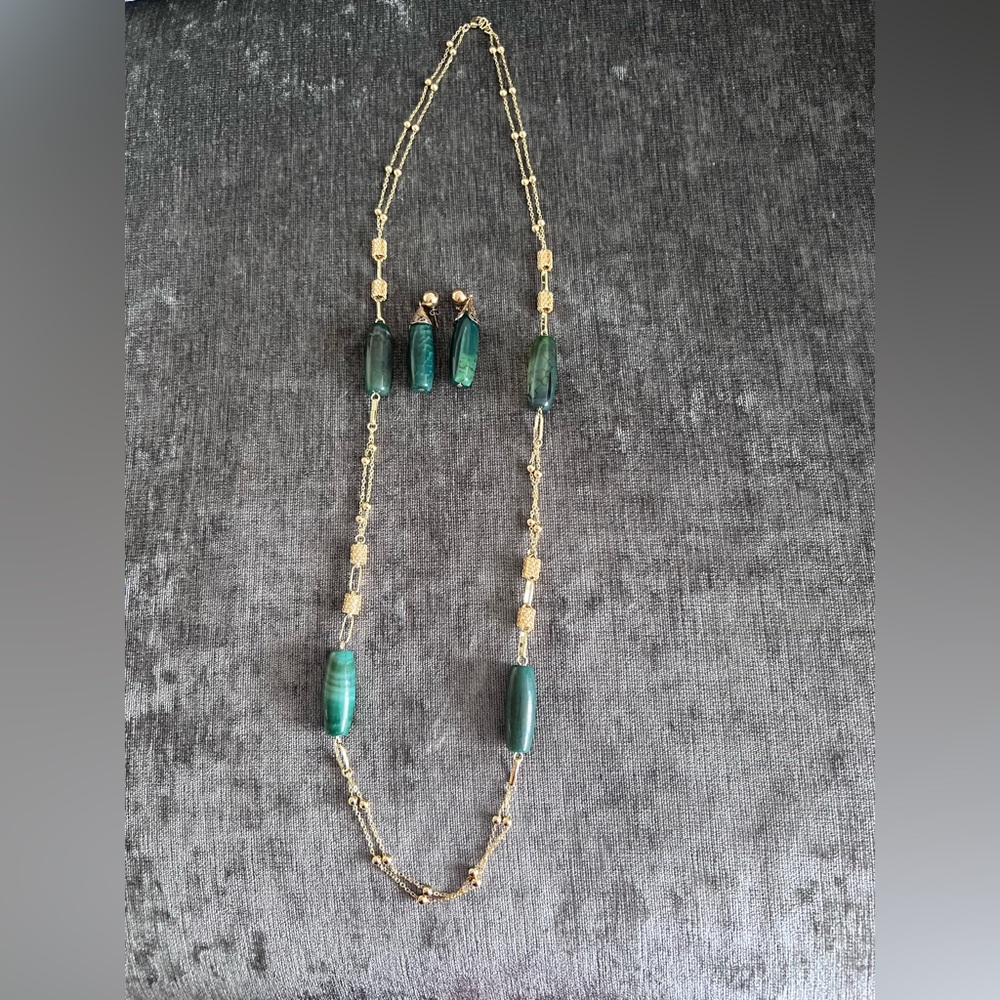 Malachite and sterling Gold chain Necklace Set